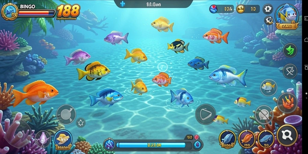 Gameplay seru BINGO188 dengan beragam ikan untuk ditembak.